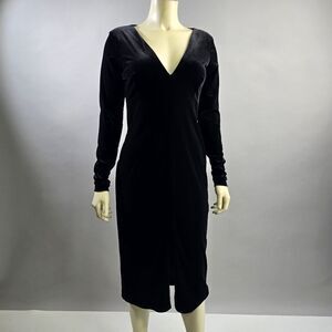 Betsey Johnson Black Velvet Long Sleeve V-Neck Midi Dress